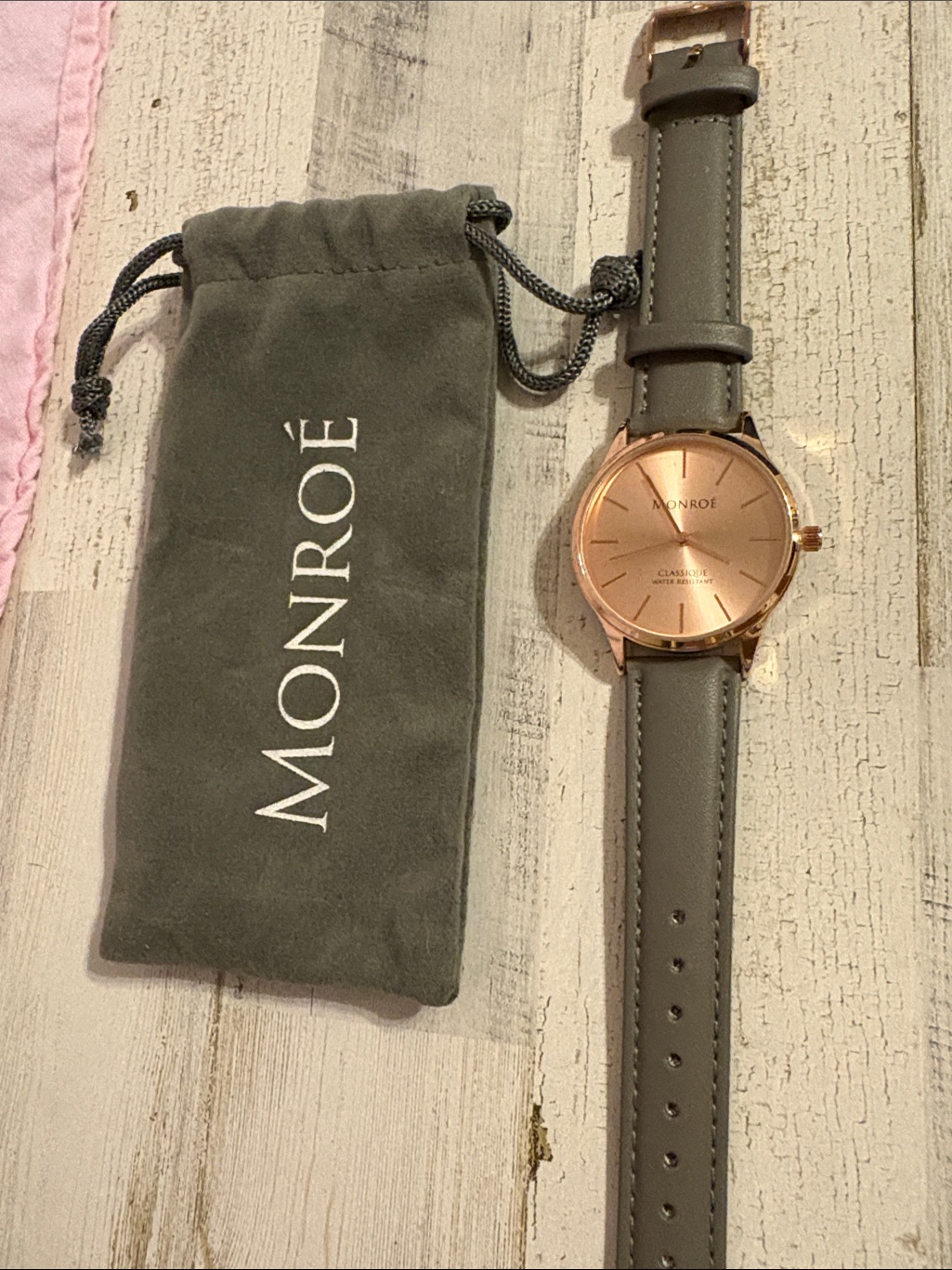 New Monroe Rose Gold Dial Grey Leather Watch